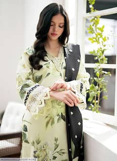 3 Pcs Women's Unstitched Linen Printed Suit