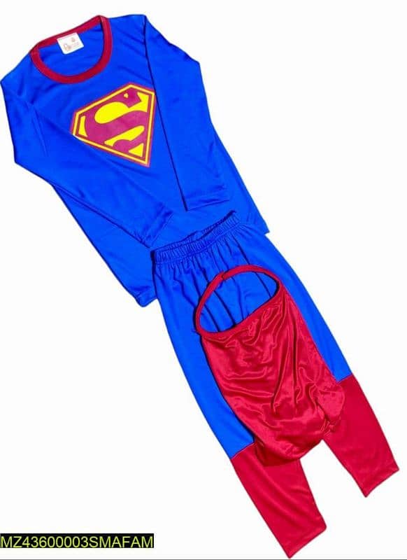 3 pcs kids stitched dry fit micro printed super man costume. 1