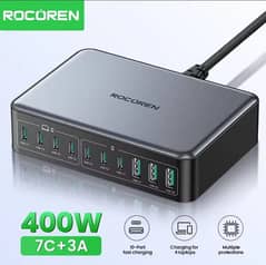 Rocoren 400W. 200W & 160W 6 ports GaN Fast Charger Desktop Charger Por