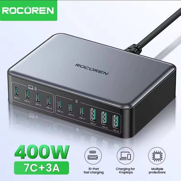 Rocoren 400W. 200W & 160W 6 ports GaN Fast Charger Desktop Charger Por 0