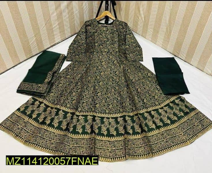 3 pcs women's stitched katan silk printedmaxi suit 1