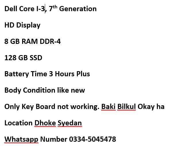 Dell Core I-3, 7th Generation 6