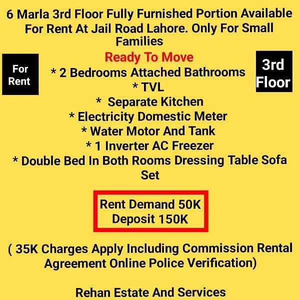 6Marla 3rd Floor Fully Furnished Portion For Rent At Jail Road Lahore 0