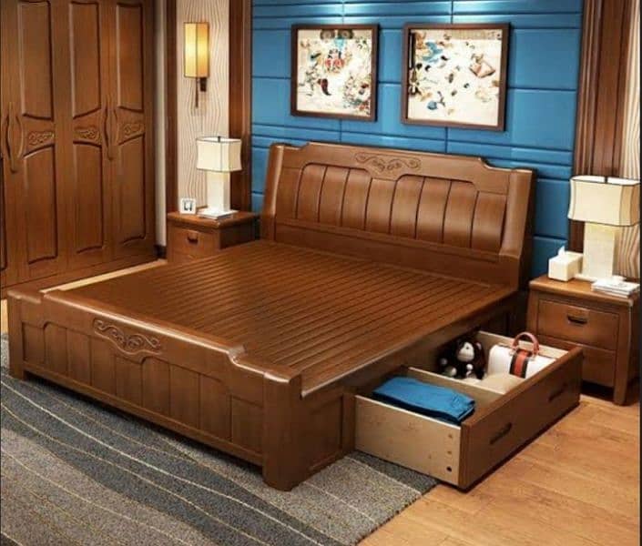 New bed set solid wood never used bed side table dressing 1