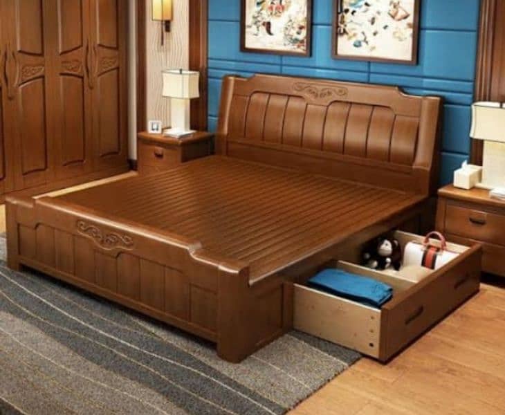 New bed set solid wood never used bed side table dressing 6