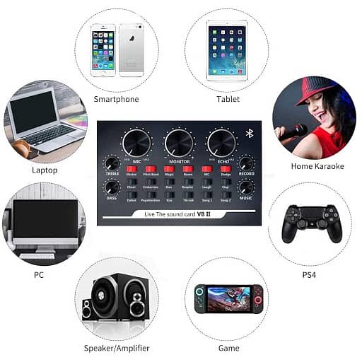 v8 sound mixing card,karaoke singing,Audio effects streaming recording 1