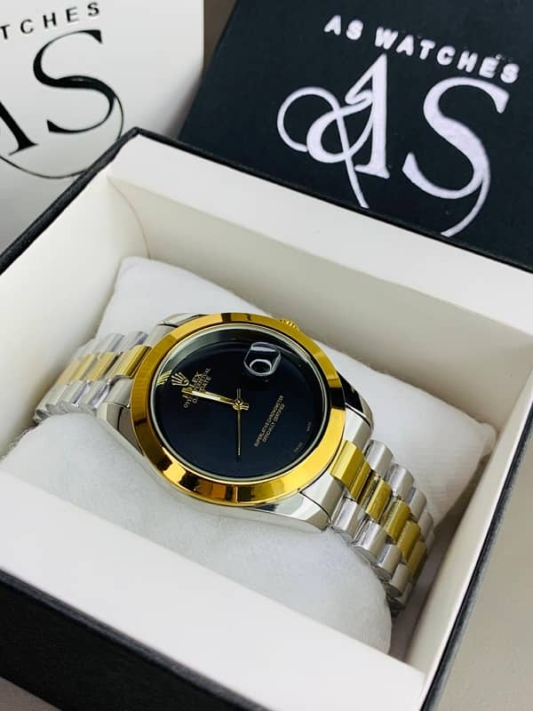 RLX WATCH BLACK AND GOLDEN DIAL 2