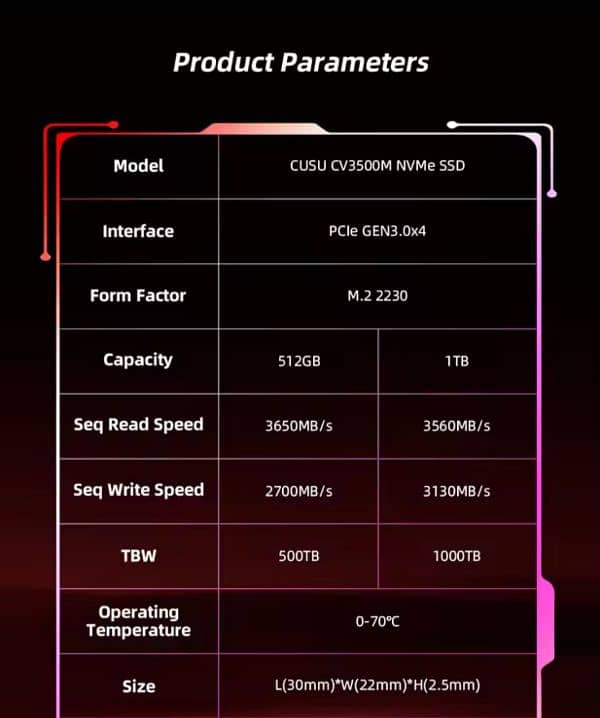 New 512GB NVMe SSD 2230 CUSU for tablet laptop & PC 2