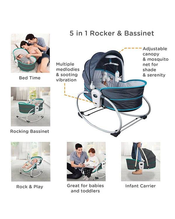 Deluxe 5 in 1 Baby Bassinet Rocker | Mastela | Swing | Cot 0