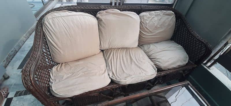 Cane Sofa Set with cushions & Table 3