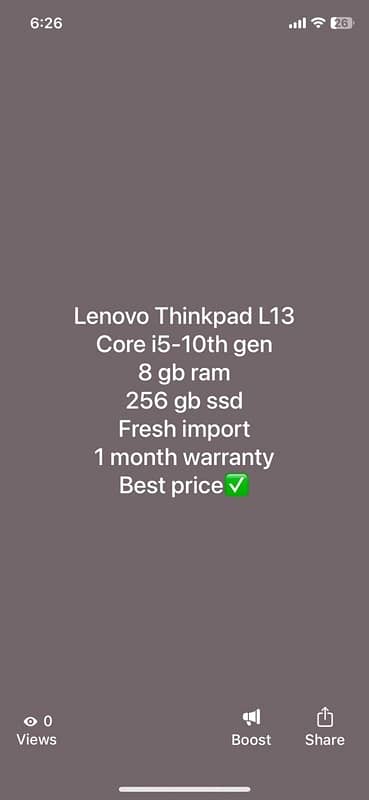 Lenovo thinkpad L13 | Core i5-10th gen | 8/256 SSD 7