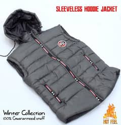 Men's Grey Polyester Hooded Sleeveless Jacket - 1 Pc