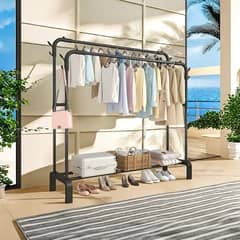 iron alloy freestanding garment rack with shoe rack