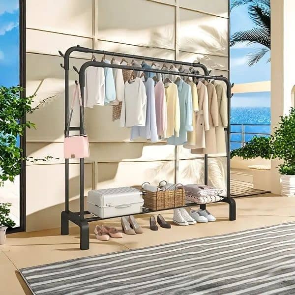 iron alloy freestanding garment rack with shoe rack 0