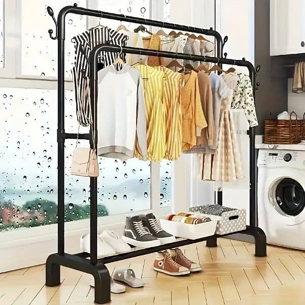 iron alloy freestanding garment rack with shoe rack 1