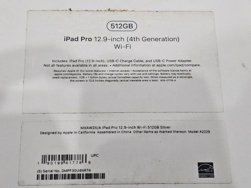 ipad pro 12.9 inch 4th generation.  512 gb 3