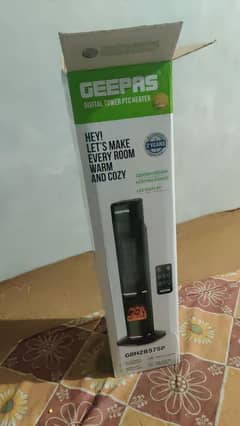 Just box opened Geepas Ceramic Heater. 2 year warranty.