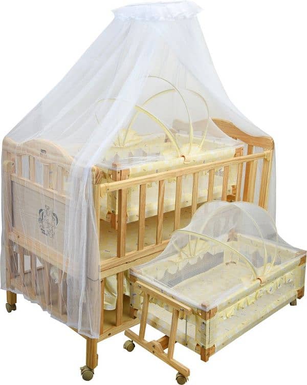 Wooden crib or cot with swinging cradle 1