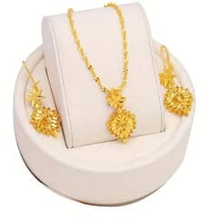 22K Golden Plated Jewelry Set, Leaf Design Earrings And Necklace