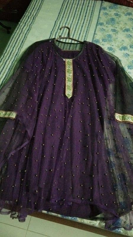 2 piece purple kurti with cotton inner & golden beads upper 0