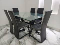 Glass Dining Table with 6 Chairs