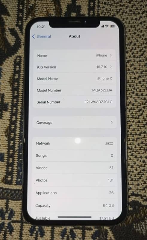 iphone x (pta approved) (white colur) (93%battery) (waterpack) (10/10) 4