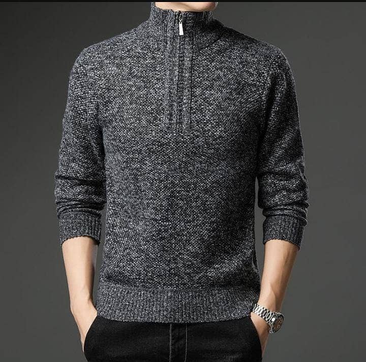 Fleece Knitted Half Zip Sweater 0