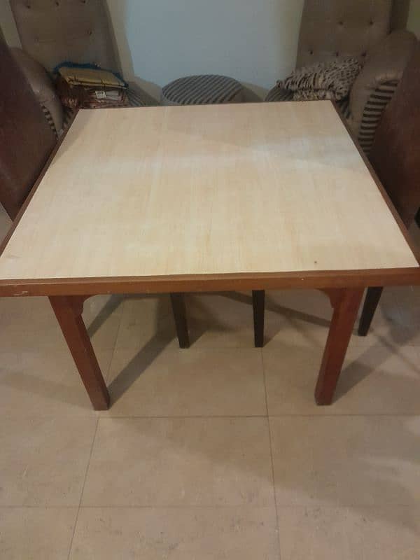 Pure wood dining table with two chairs. 0