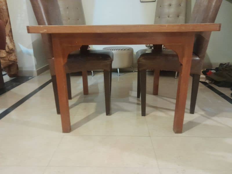 Pure wood dining table with two chairs. 1