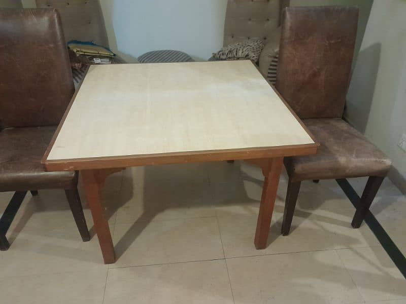 Pure wood dining table with two chairs. 2