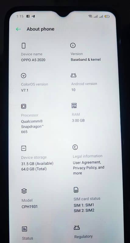 OPPO A5 2020 ALL OK  10/8 CONDITION  URGENT SALE 1