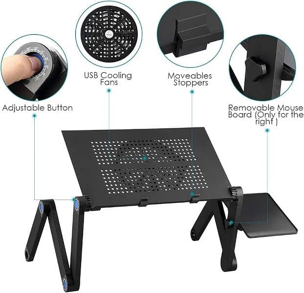 Laptop Stand, Adjustable Folding Desk Riser with Mouse Pad,cooling fan 4