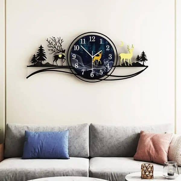 Free Delivery 3D Wall Clock Forest Figure Deer Design(with Light Free) 2