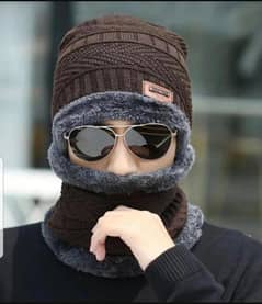 2 pcs wool plain Beanie and Neck warmer