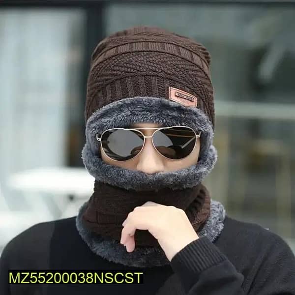 unisex Beanie wool cap Whit Neck Warmer 2