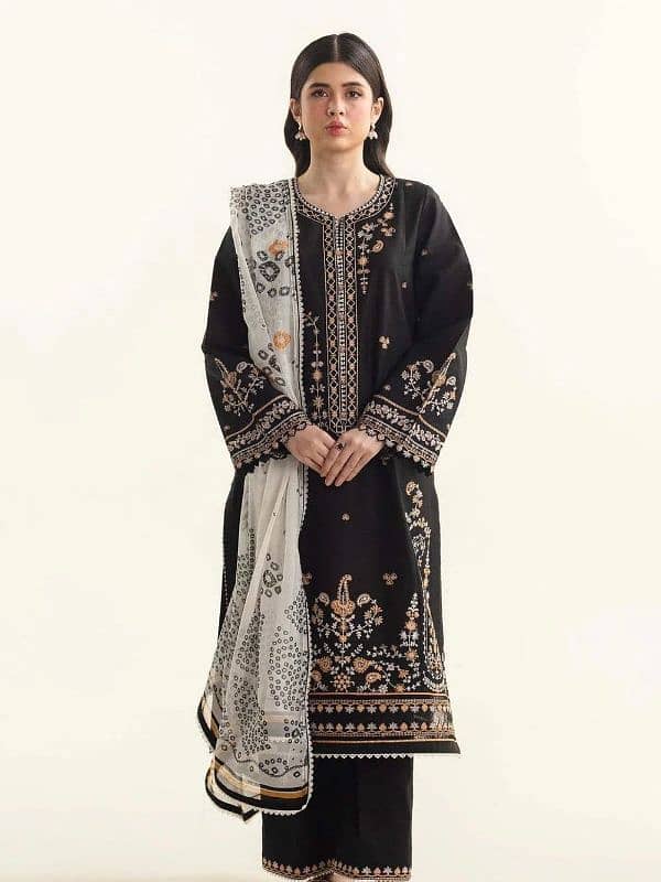 woman 3 pcs dress with velvet shawal Nd embroidery 8