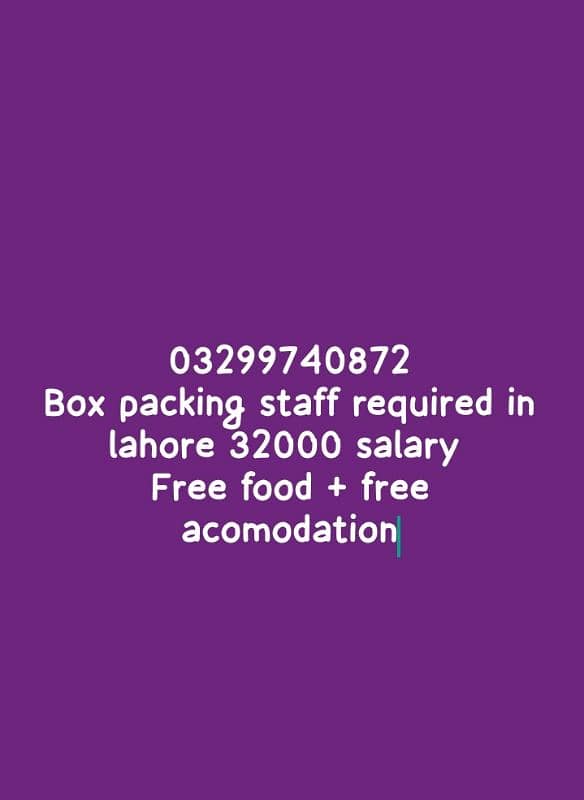 Box packing staff required in lahore male female 0