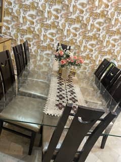 Dining Table//8 seater Dining Table/Wooden Dining(Top Glass)//8 Chairs