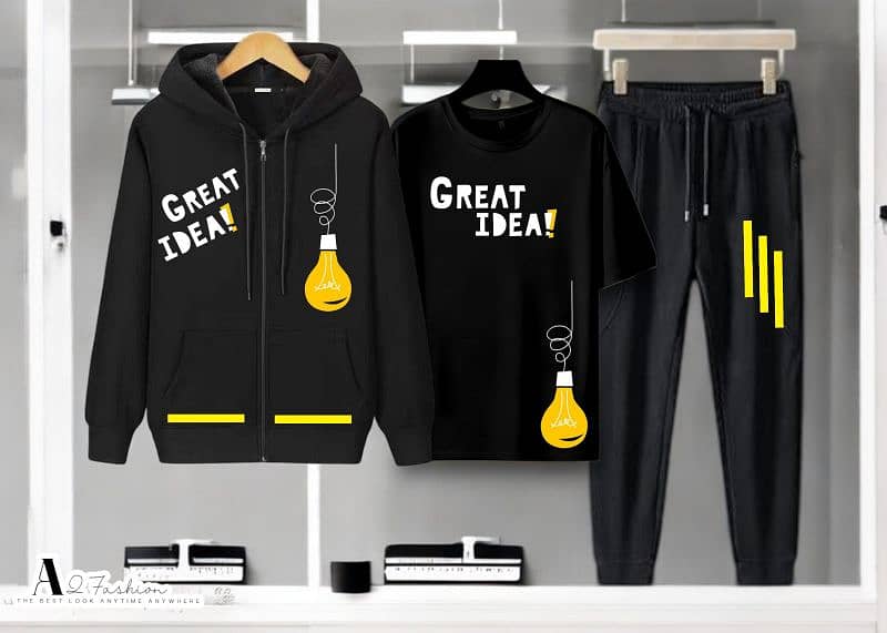 Great Idea Hooded Zipper Tracksuit*(Hooded Zipper+T-Shirt+Trouser) 1