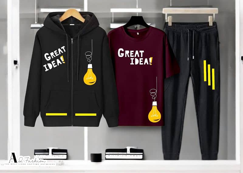 Great Idea Hooded Zipper Tracksuit*(Hooded Zipper+T-Shirt+Trouser) 7