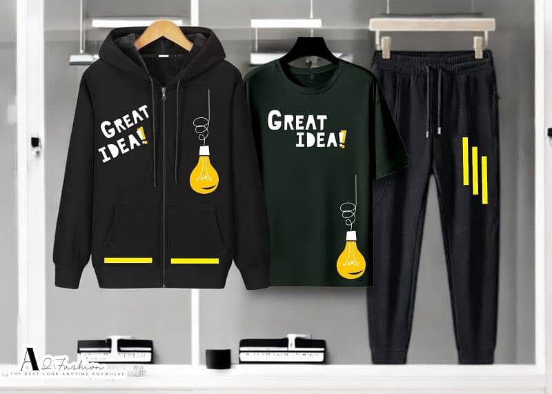 Great Idea Hooded Zipper Tracksuit*(Hooded Zipper+T-Shirt+Trouser) 10