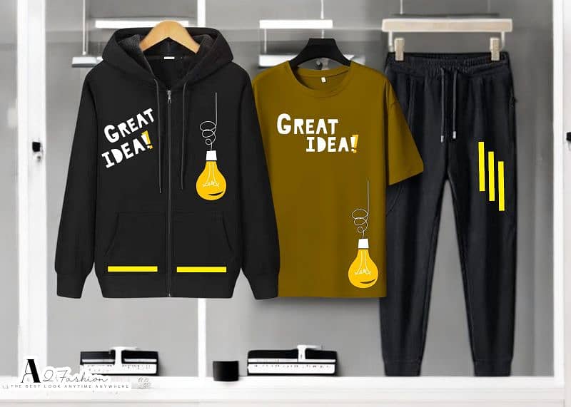 Great Idea Hooded Zipper Tracksuit*(Hooded Zipper+T-Shirt+Trouser) 11