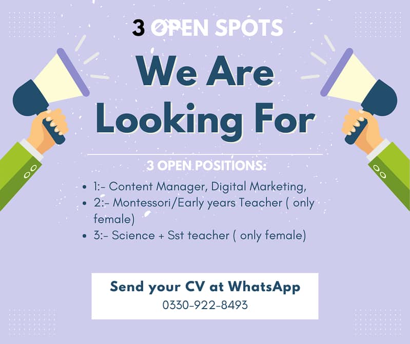 Teaching jobs in F11 ( 3 spots available) 0