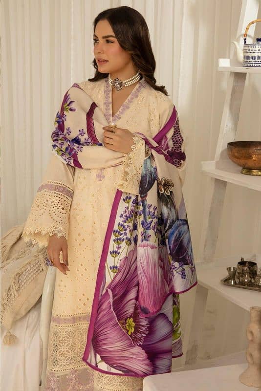 Unstitched Beige Dhanak 3-Piece Suit 1