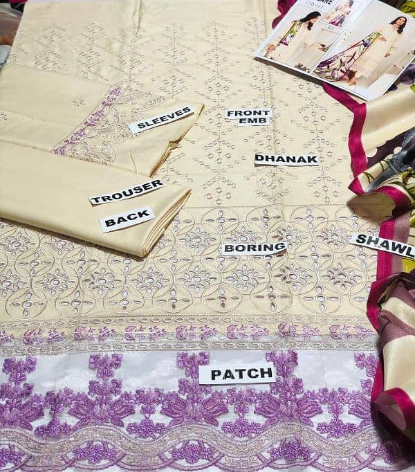 Unstitched Beige Dhanak 3-Piece Suit 4