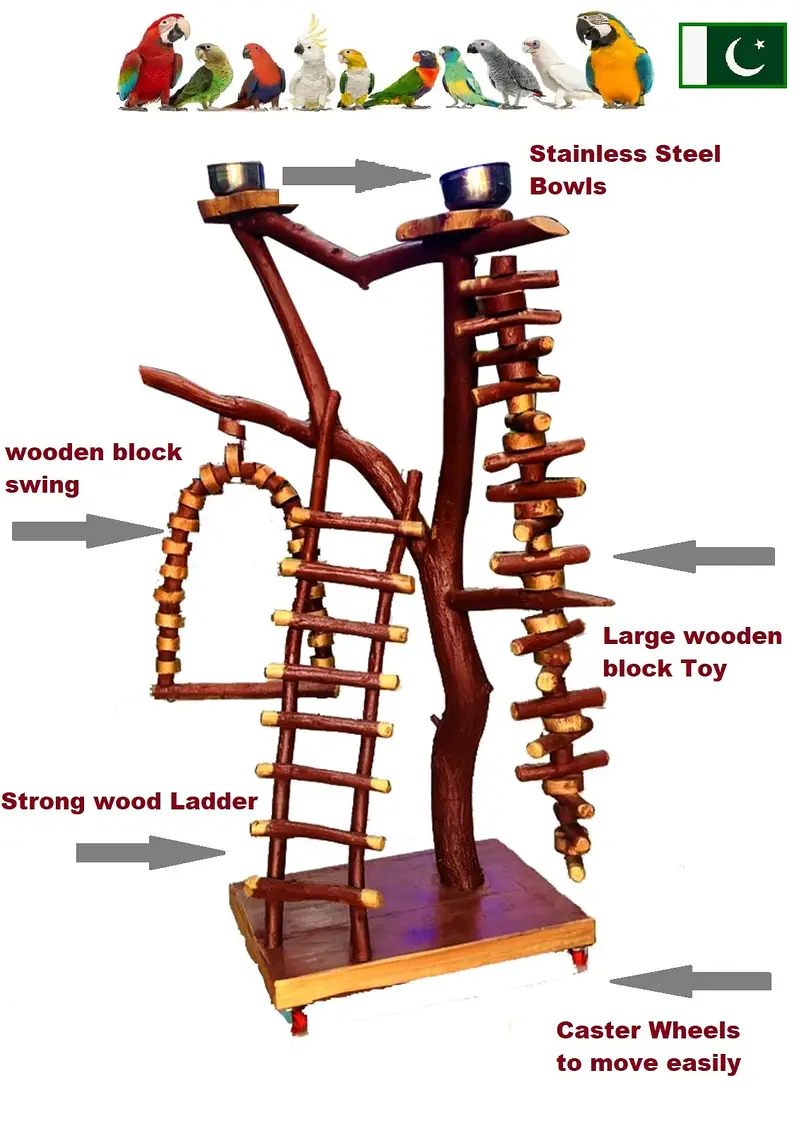 Parrot Bird toys wooden stand perches cage everything — photo 7