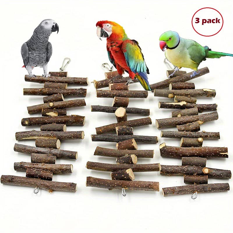 Parrot Bird toys wooden stand perches cage everything 3