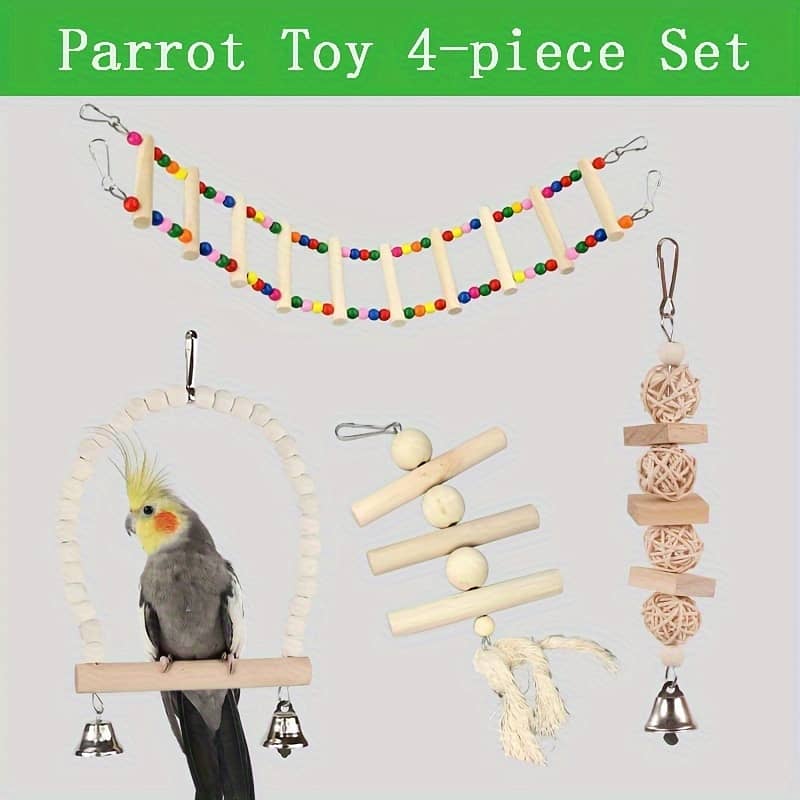 Parrot Bird toys wooden stand perches cage everything 5