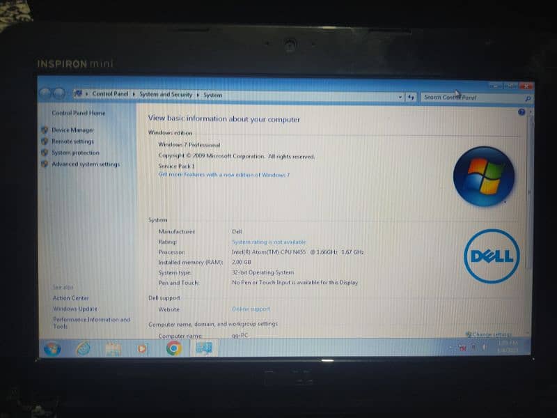 Dell laptop mini 2 GB ram or harddisk 200gb 4