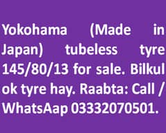 Yokohama tubeless tyre 145/80/13 for sale.